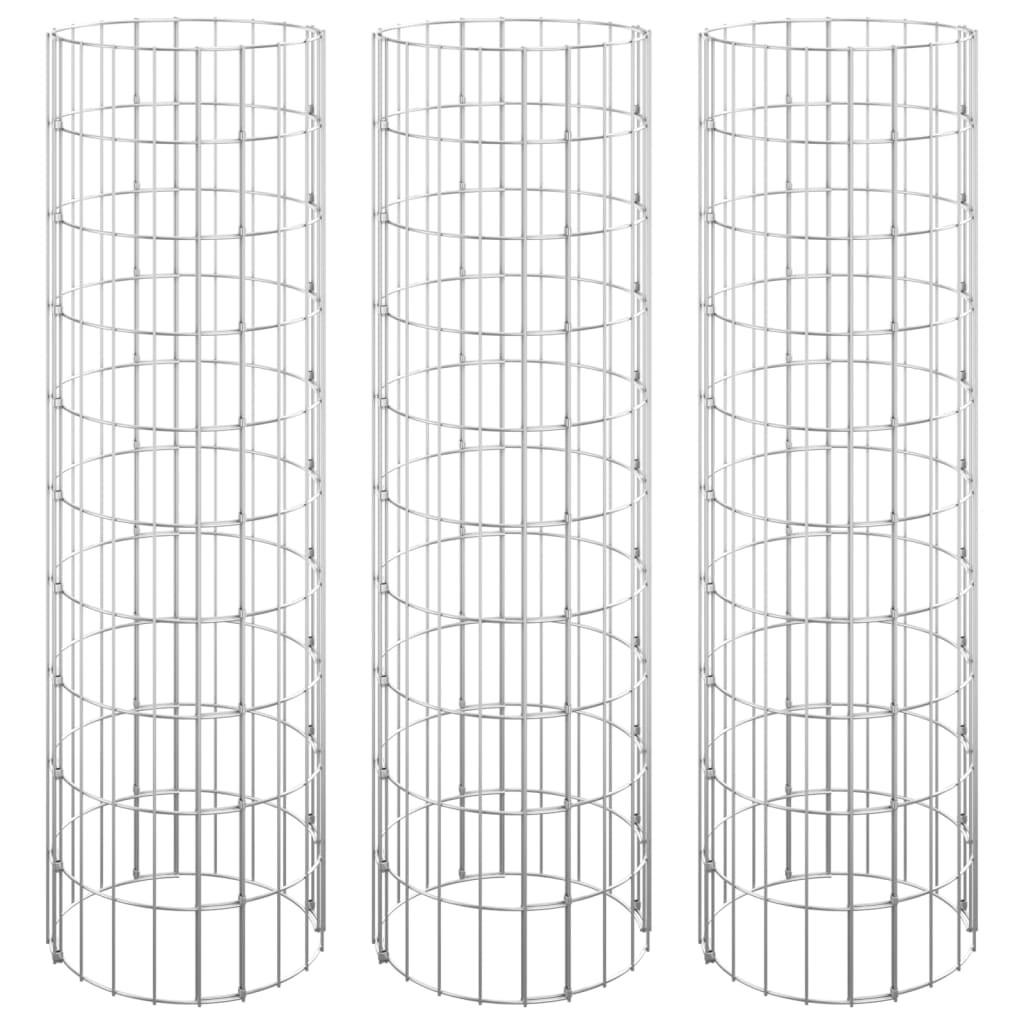 GABIONEN-HOCHBEETE 3 Stk. Rund Verzinkter Stahl Ø30x100 cm - Silberfarben, Metall (30/100/30cm) - furnicato