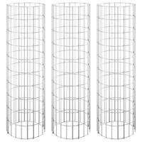 GABIONEN-HOCHBEETE 3 Stk. Rund Verzinkter Stahl Ø30x100 cm - Silberfarben, Metall (30/100/30cm) - furnicato