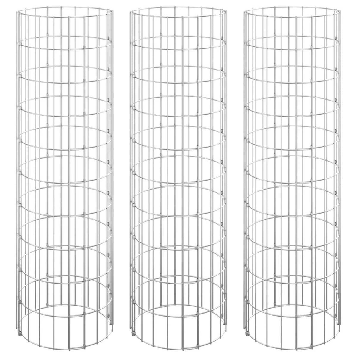 GABIONEN-HOCHBEETE 3 Stk. Rund Verzinkter Stahl Ø30x100 cm - Silberfarben, Metall (30/100/30cm) - furnicato