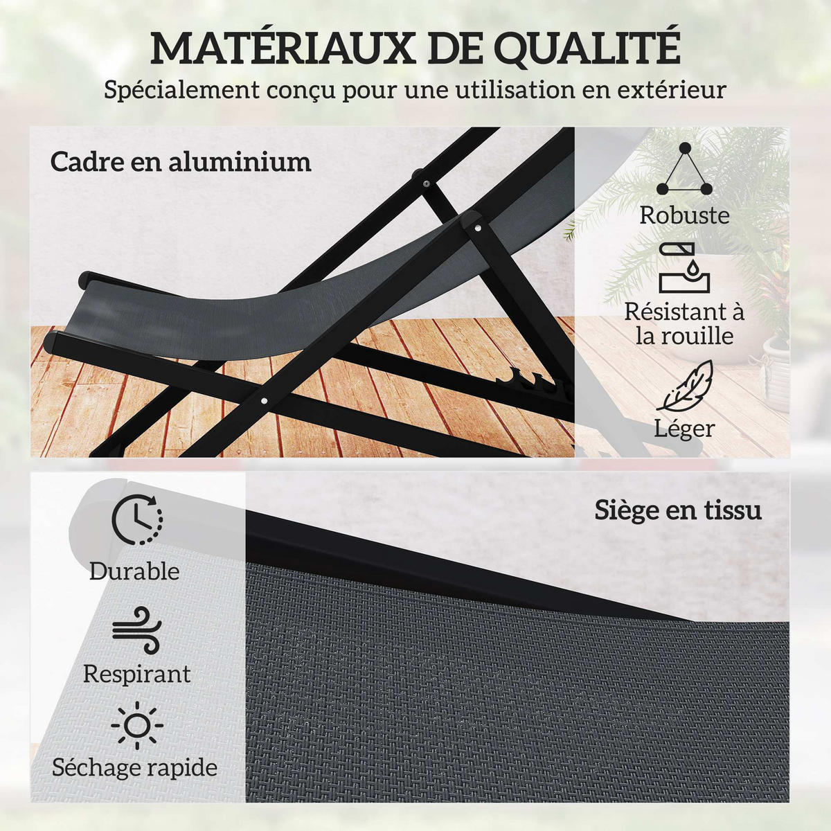 SONNENLIEGE 2er-Set DE-15639 klappbar, 5-fach verstellbar mit Kopfkissen Dunkelgrau - Dunkelgrau, Metall (60/85/100cm) - ComfortXL