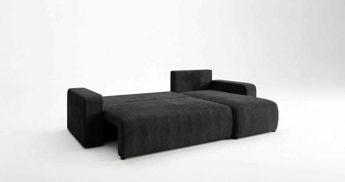 ECKSOFA PARIS rechts schwarz Cord Poso 135 - Schlaffunktion, Bettkasten - Schwarz, Textil (255/149cm) - Cornero