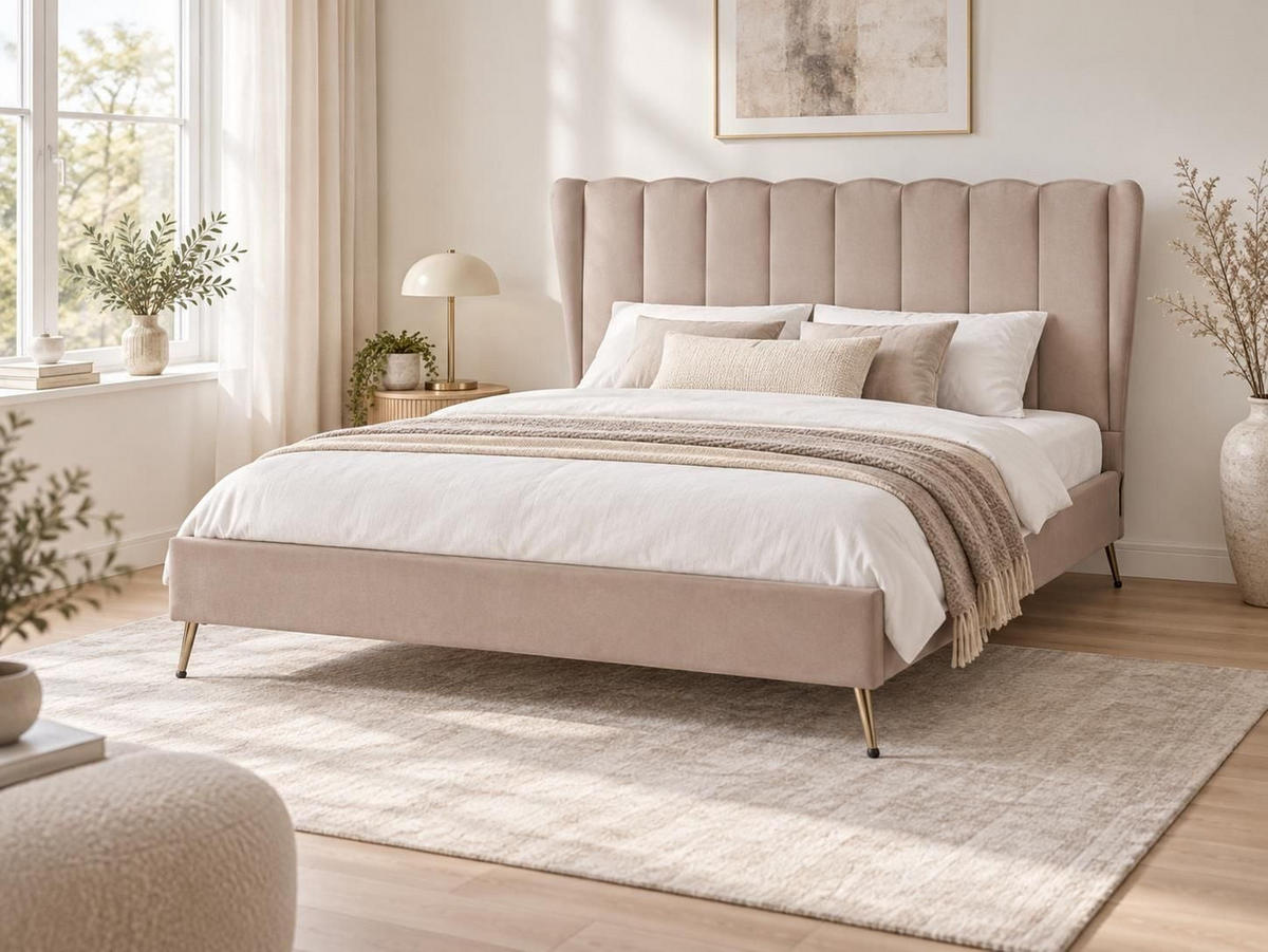 POLSTERBETT 160/200 cm Taupe Miribel - Taupe, Textil (160/200cm) - Beliani