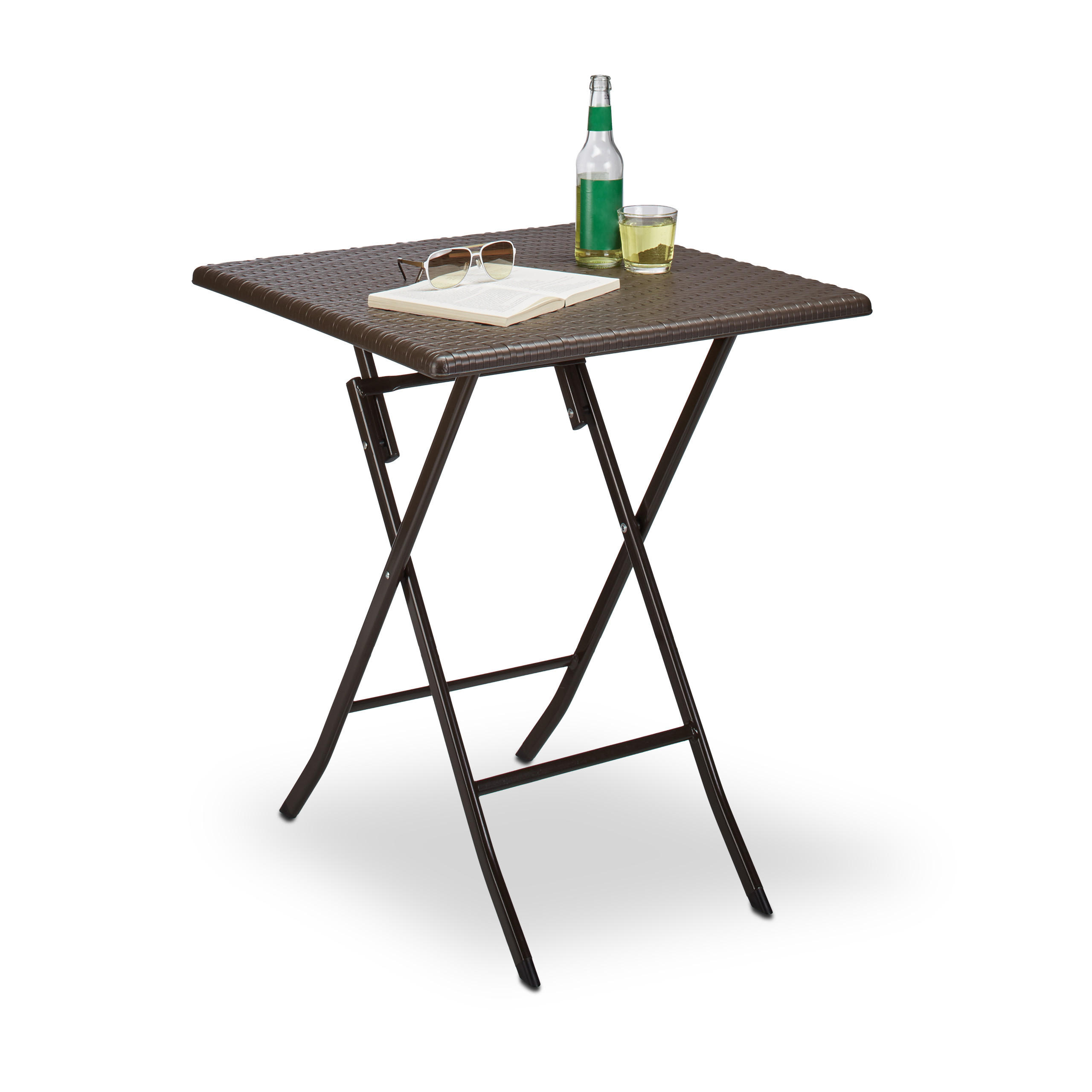 GARTENTISCH - Dunkelbraun, Kunststoff/Metall (61.5/61.5/74cm) - Relaxdays