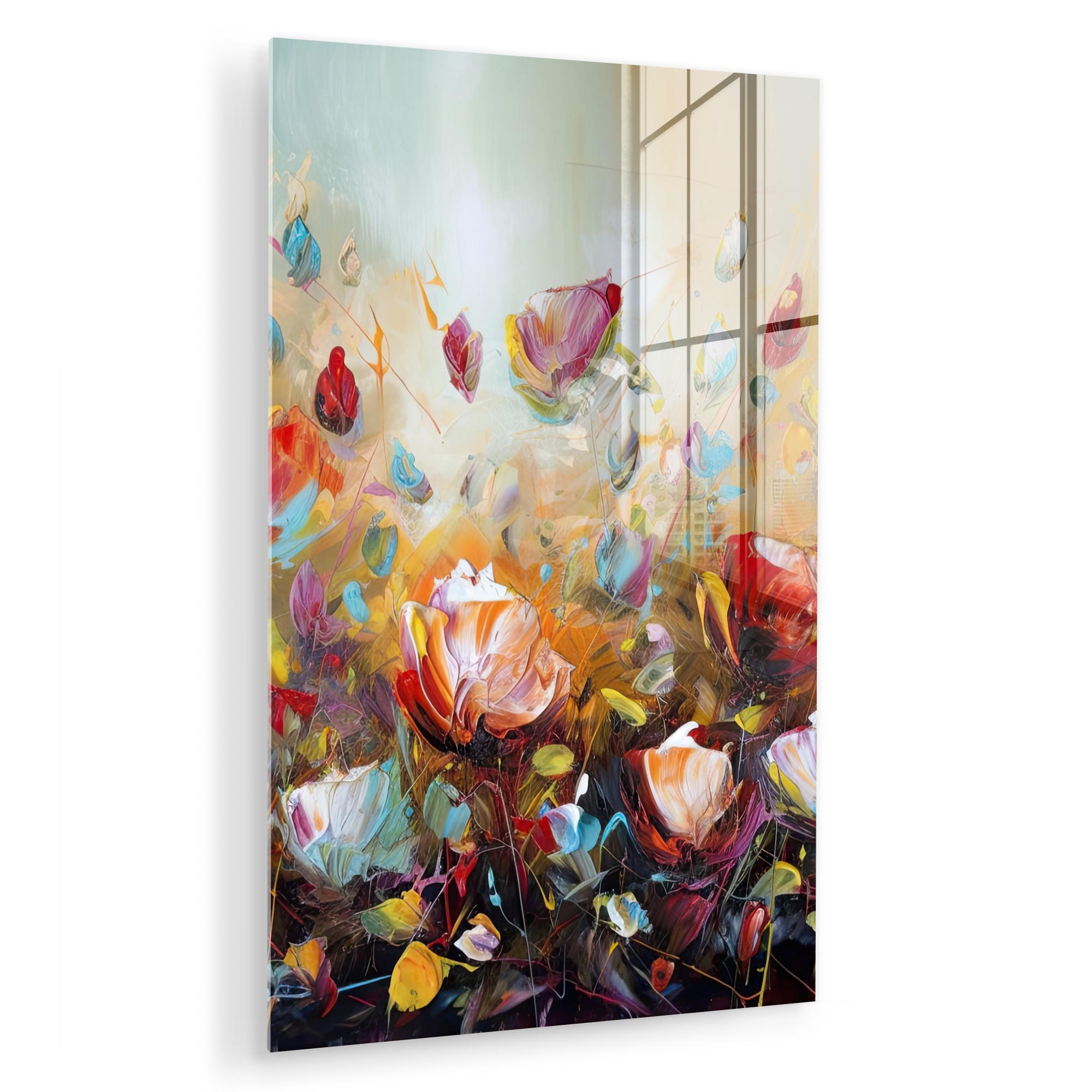 ACRYLGLASBILD Blumen - Kunst - Natur - Ölgemälde 40x60 cm - Multicolor, Glas (40/60cm) - MuchoWow