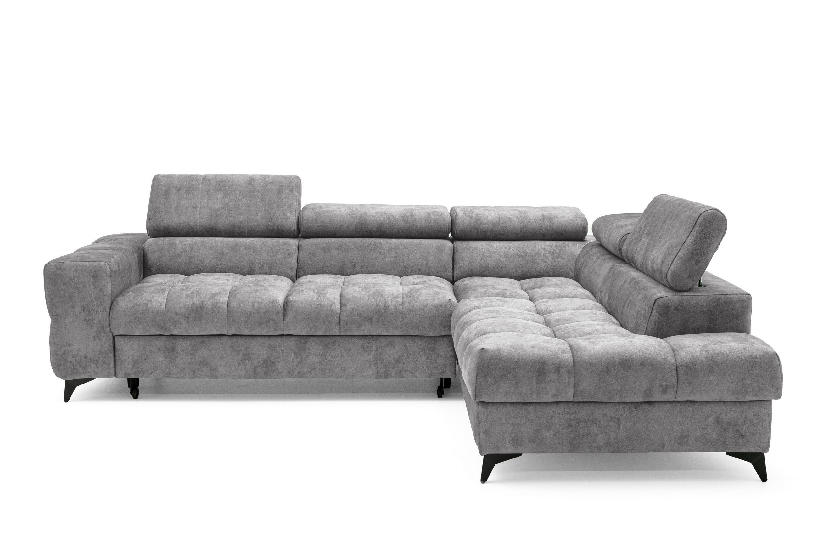 ECKSOFA PUDDING L Rechts mit Schlaffunktion 128x197 Velours Grau - Schwarz/Grau, Holz/Textil (204/270cm) - Muffo