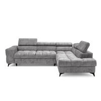 ECKSOFA PUDDING L Rechts mit Schlaffunktion 128x197 Velours Grau - Schwarz/Grau, Holz/Textil (204/270cm) - Muffo