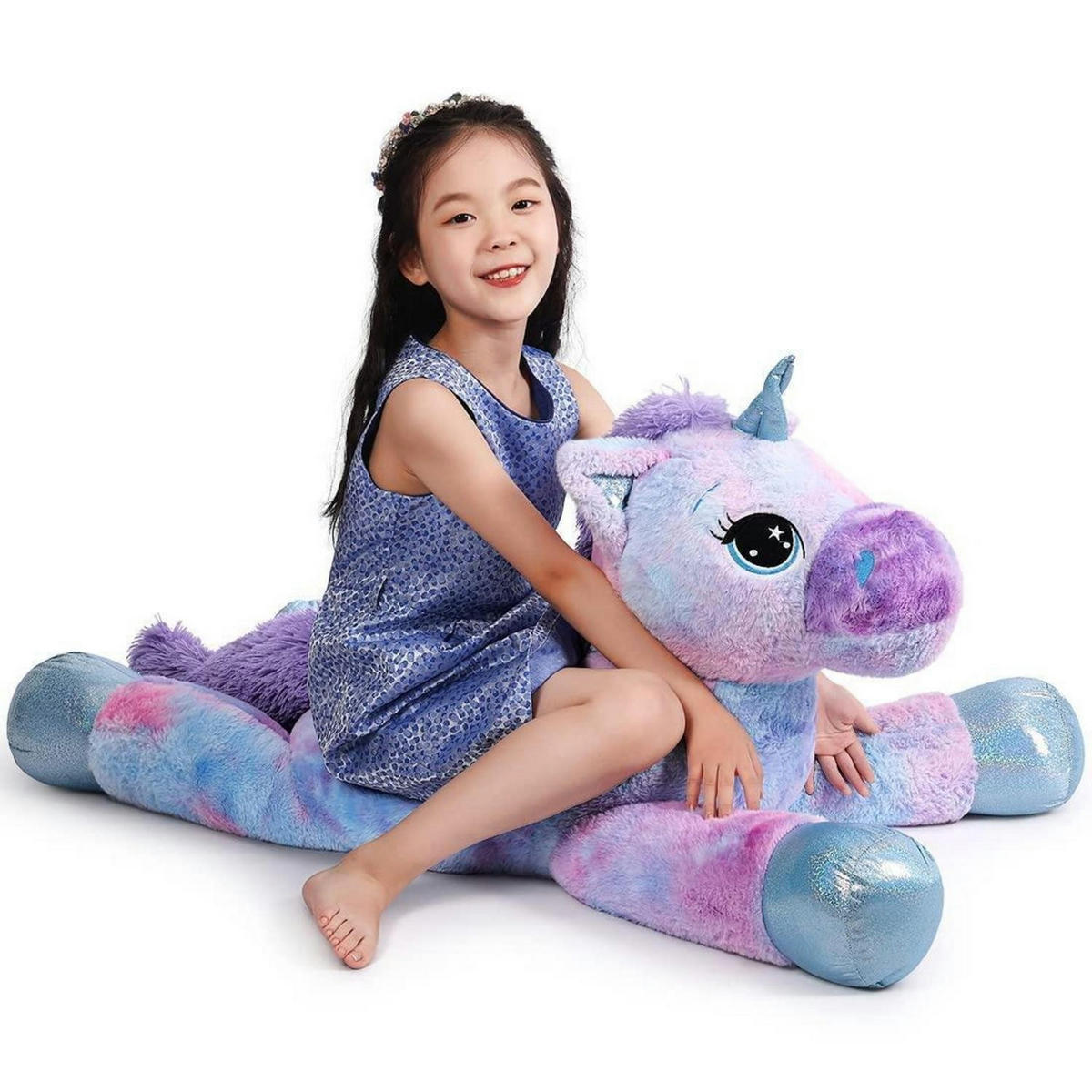 PLÜSCHTIER Einhorn 110 cm Blau - Multicolor, Textil (16/19.1cm)