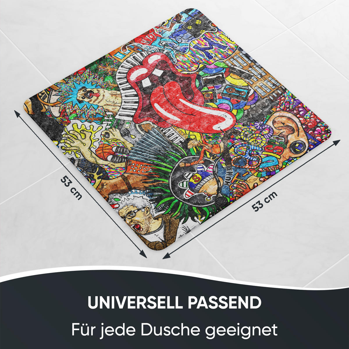 BADEMATTE Graffiti - Rot, Kunststoff (53/53cm) - Sanilo