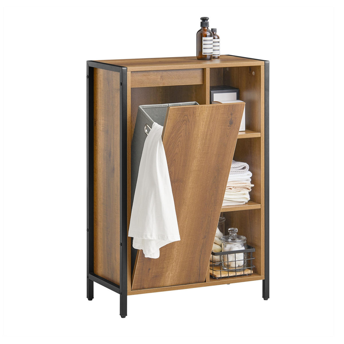 WÄSCHESCHRANK Vintage - Schwarz/Braun, Holzwerkstoff/Metall (60/90/30cm) - SoBuy