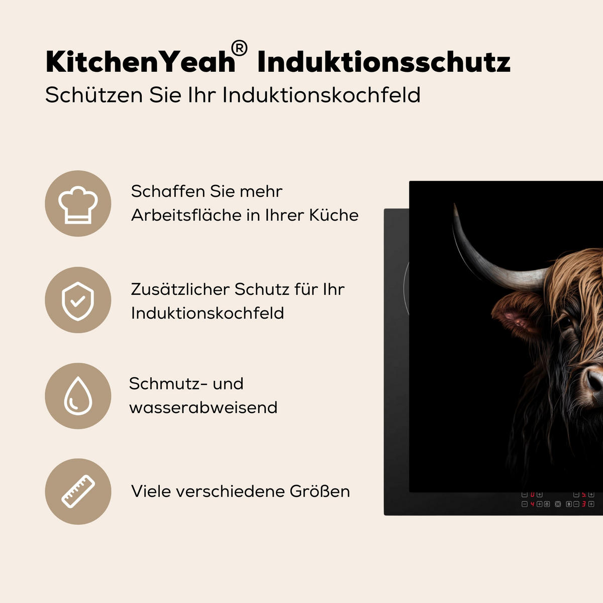 HERDABDECKPLATTE Schottischer Highlander - Porträt - Schwarz - Tier 77x59 cm - Braun, Kunststoff (77/0.2/59cm) - MuchoWow