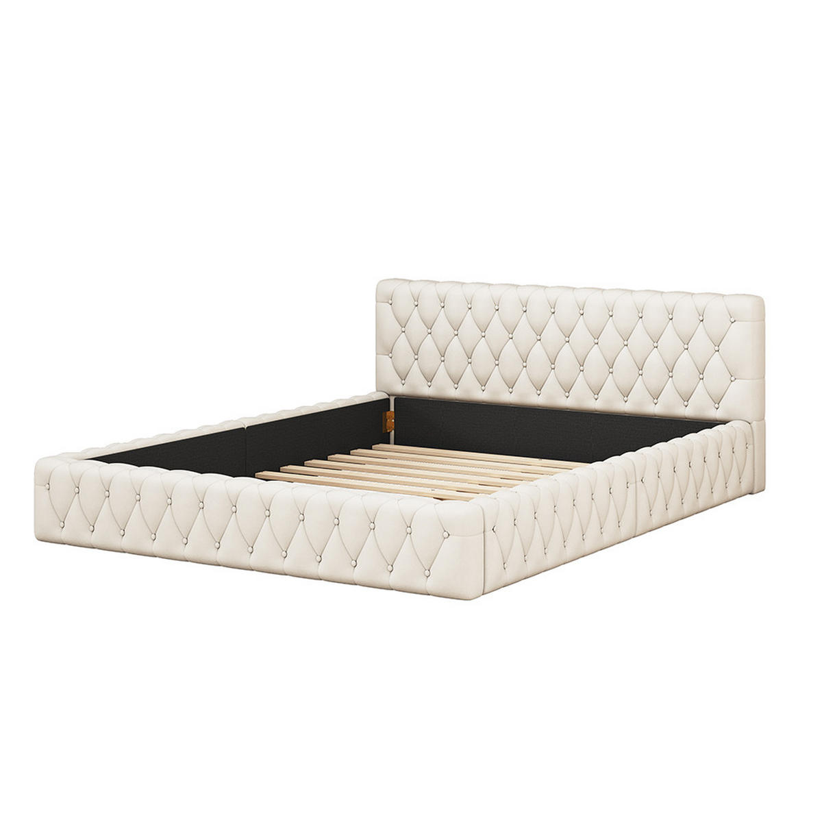 POLSTERBETT 140/200 cm in Beige Samt - Beige, Holz/Textil (140/200cm) - KOMHTOM