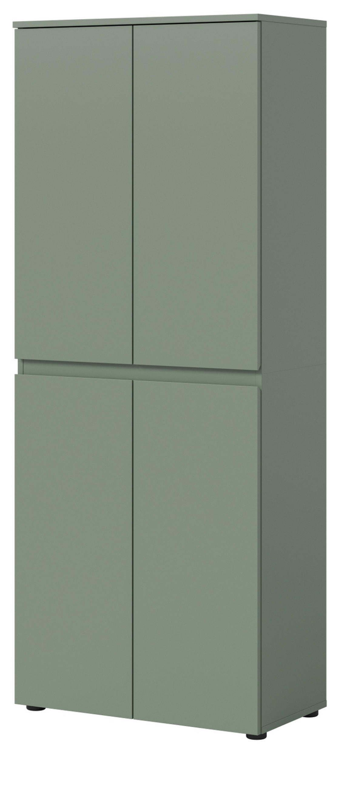 MEHRZWECKSCHRANK grün 70 x 175 cm, Stauraumschrank 4-türig mit 9 Fächern - Schwarz/Grün, Holzwerkstoff/Kunststoff (70/175/37cm) - Inn.Furn