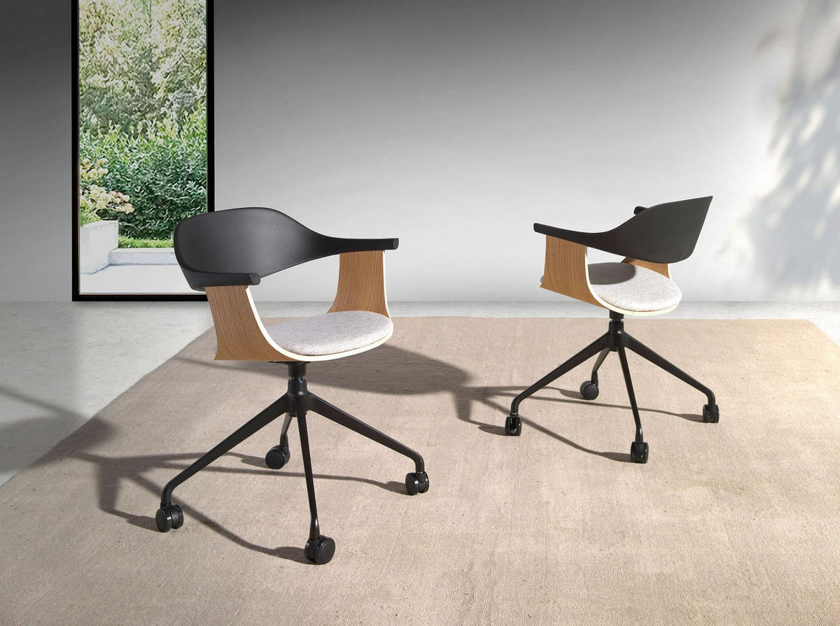 DREHSTUHL Bürodrehstuhl aus hellgrauem Stoff und schwarzem PVC 59/50/76 cm - Honigeiche/Schwarz, Textil (59/76/50cm) - ANGEL CERDA