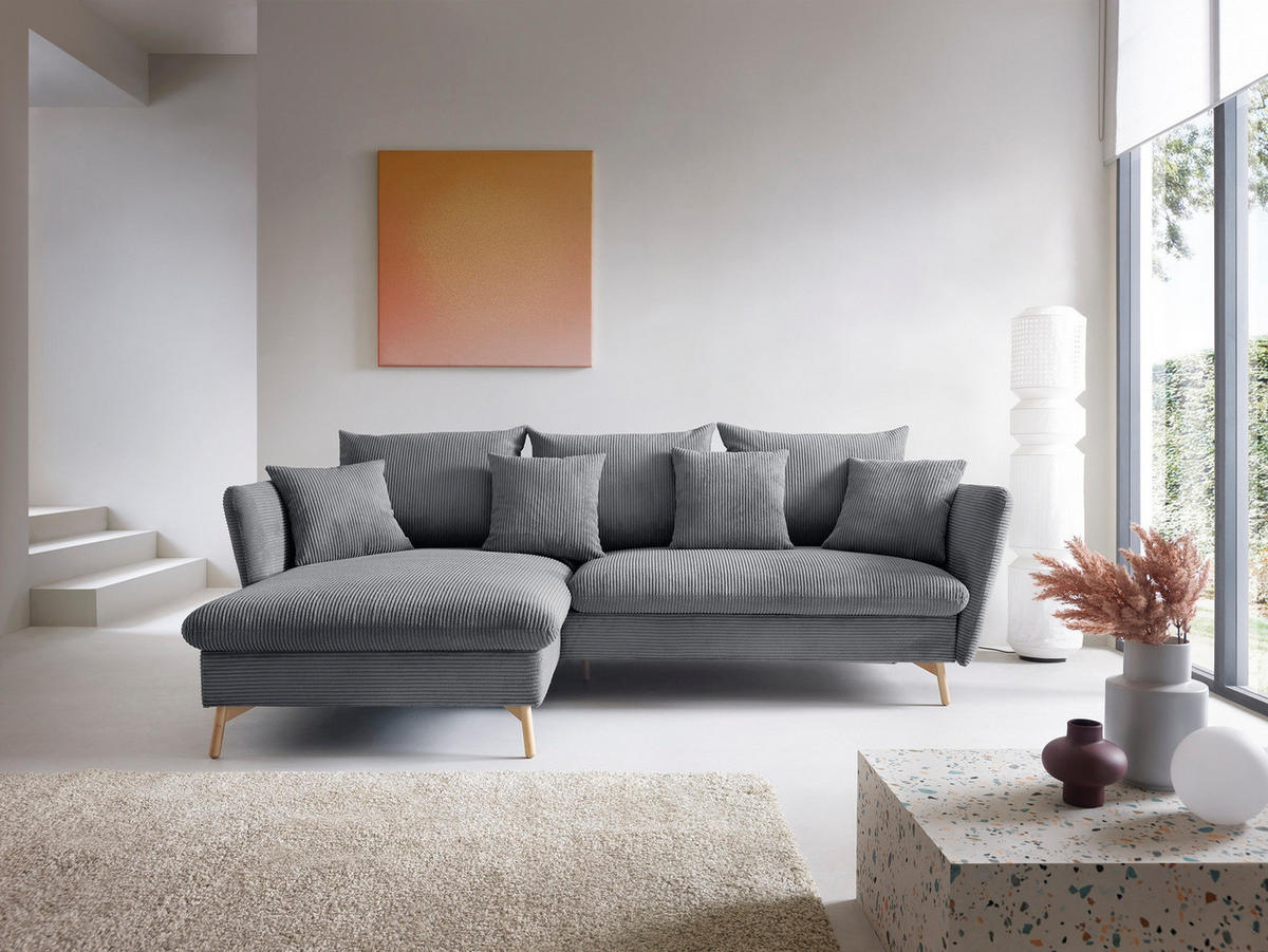 ECKSOFA Savona L-Form 260 cm, Cordstoff, Links, Grau - Grau, Holz (258/167cm) - Emporius