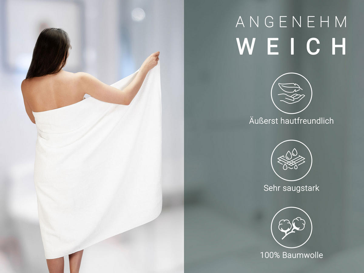 BADETUCH, 2er-Set, 100x150 cm, 100% Baumwolle, Weiß - Weiß, Textil (100/150cm) - Zollner