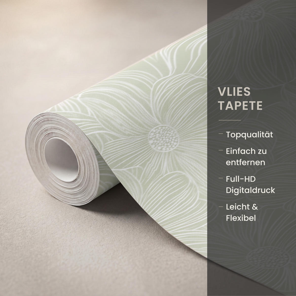 TAPETE - Gelassenheit - Blumen - Grün - 500x200 cm - Salbeigrün, Papier (500/200cm) - OnlyWow