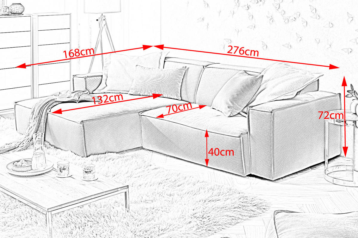 ECKSOFA SAMU Weiß Cord - Schwarz/Weiß, Textil (276/168cm) - KAWOLA