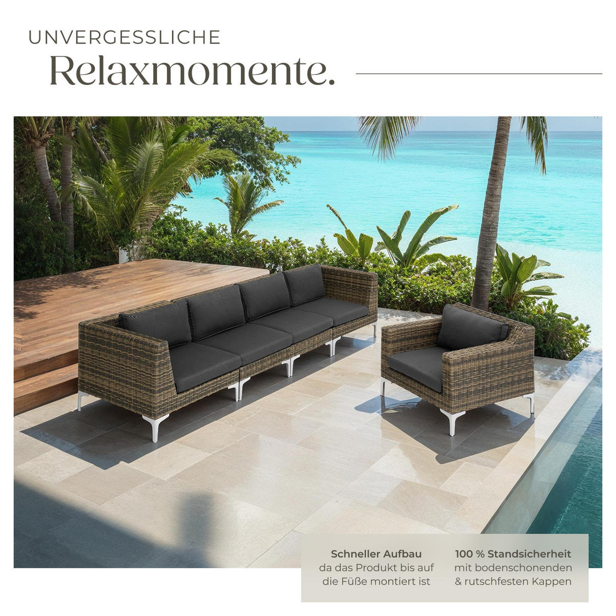 GARTEN-LOUNGE-SET Villanova,89 x 89 x 72 cm,anthrazit-meliert - Anthrazit, Kunststoff - tectake