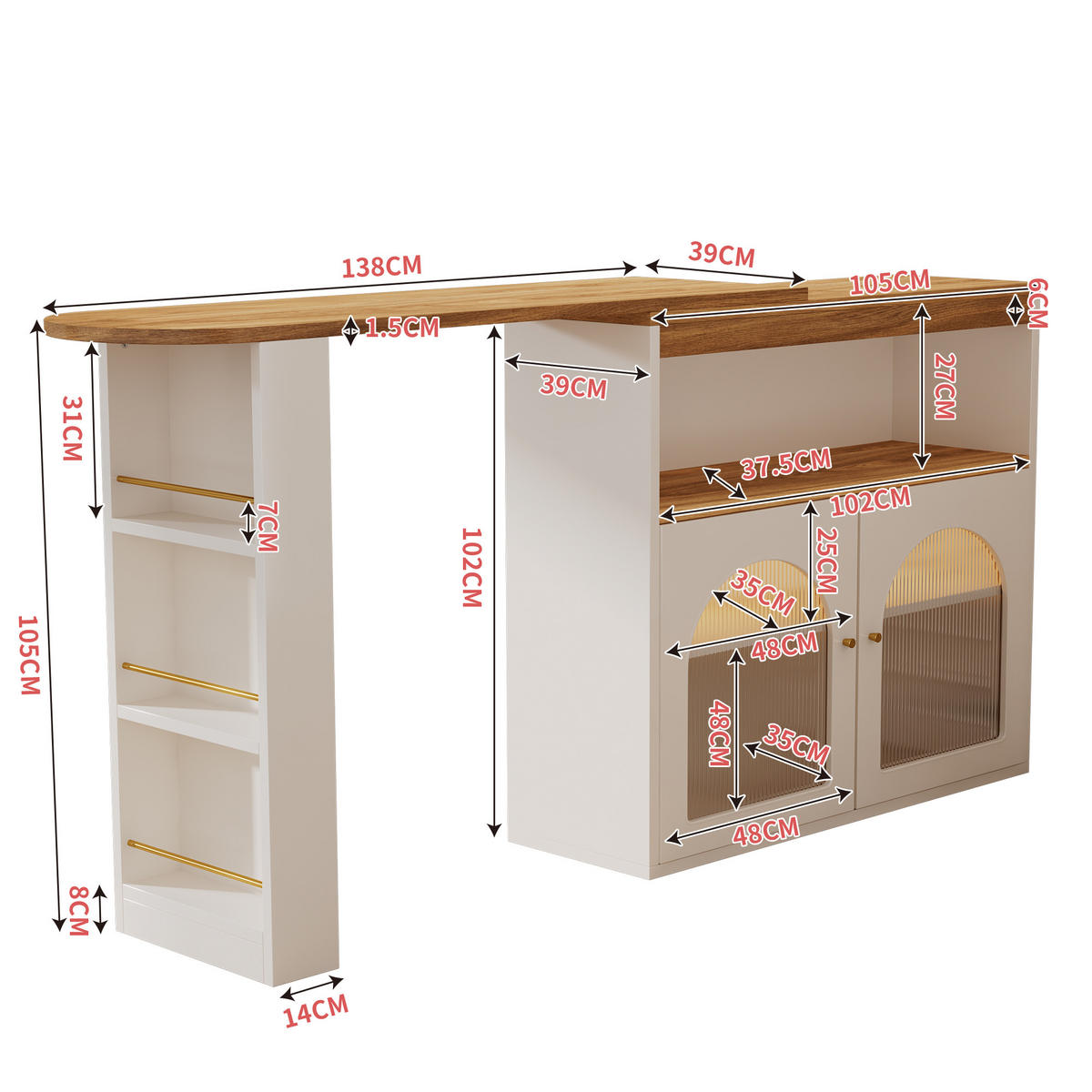 BARTISCH Weiß - Weiß, Holz (193/105/39cm) - Urban Meuble
