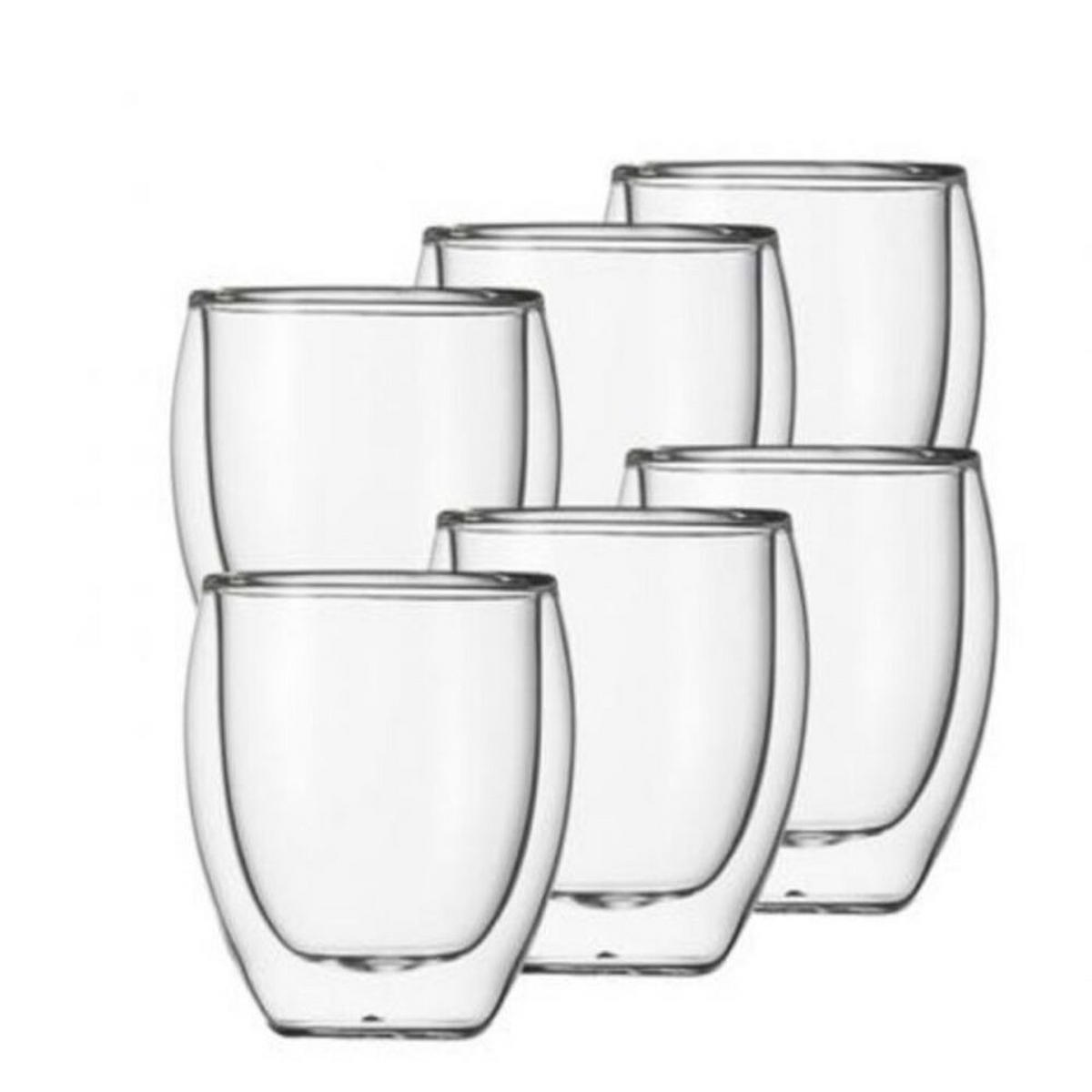 TRINKGLÄSER – Klasique Doppelwandige Gläser 250 ml inkl. Karaffe – 7er Set, Hitzebeständig, Schwebeeffekt, Thermogläser für Tee, Wasser & Saft - Transparent, Glas