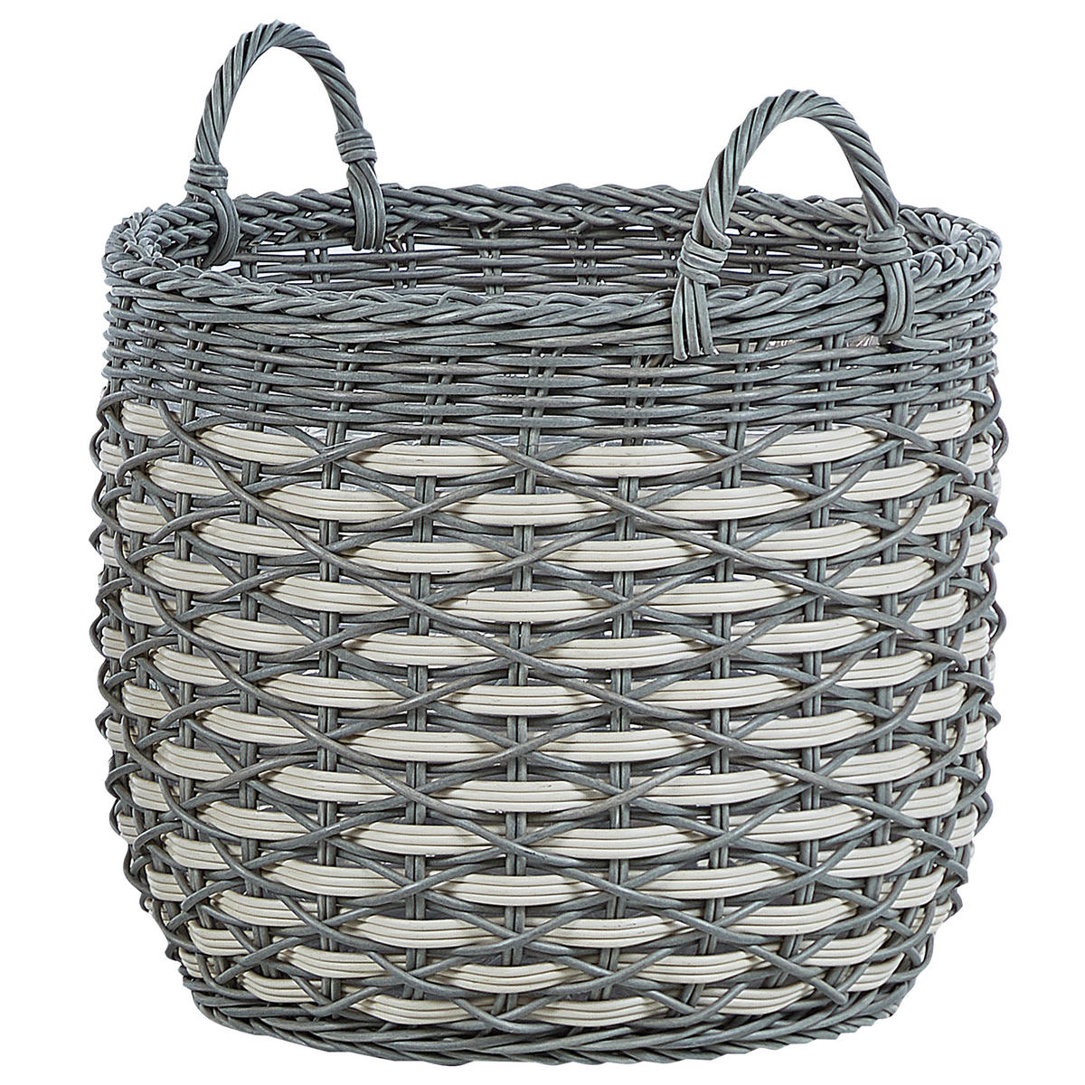 KOŠARA ZA CVIJEĆE set od 3 ratan siva/bijela okrugla 49-37/39-30/31-24 cm Gefira - bijela/siva, plastika (50cm) - Beliani