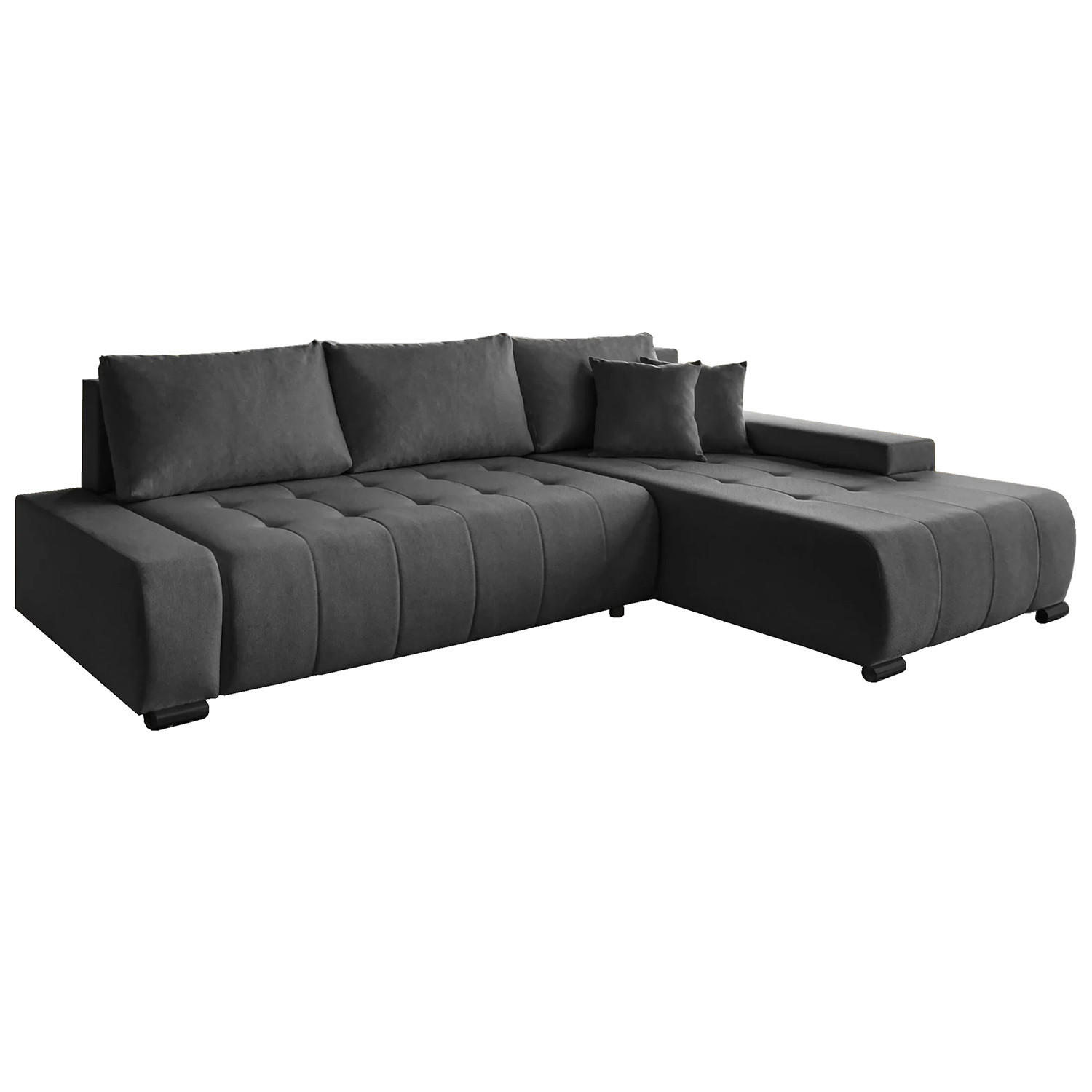 ECKSCHLAFSOFA Draco L Graphit - Schwarz/Graphitfarben, Textil/Metall (268/183cm) - Beautysofa
