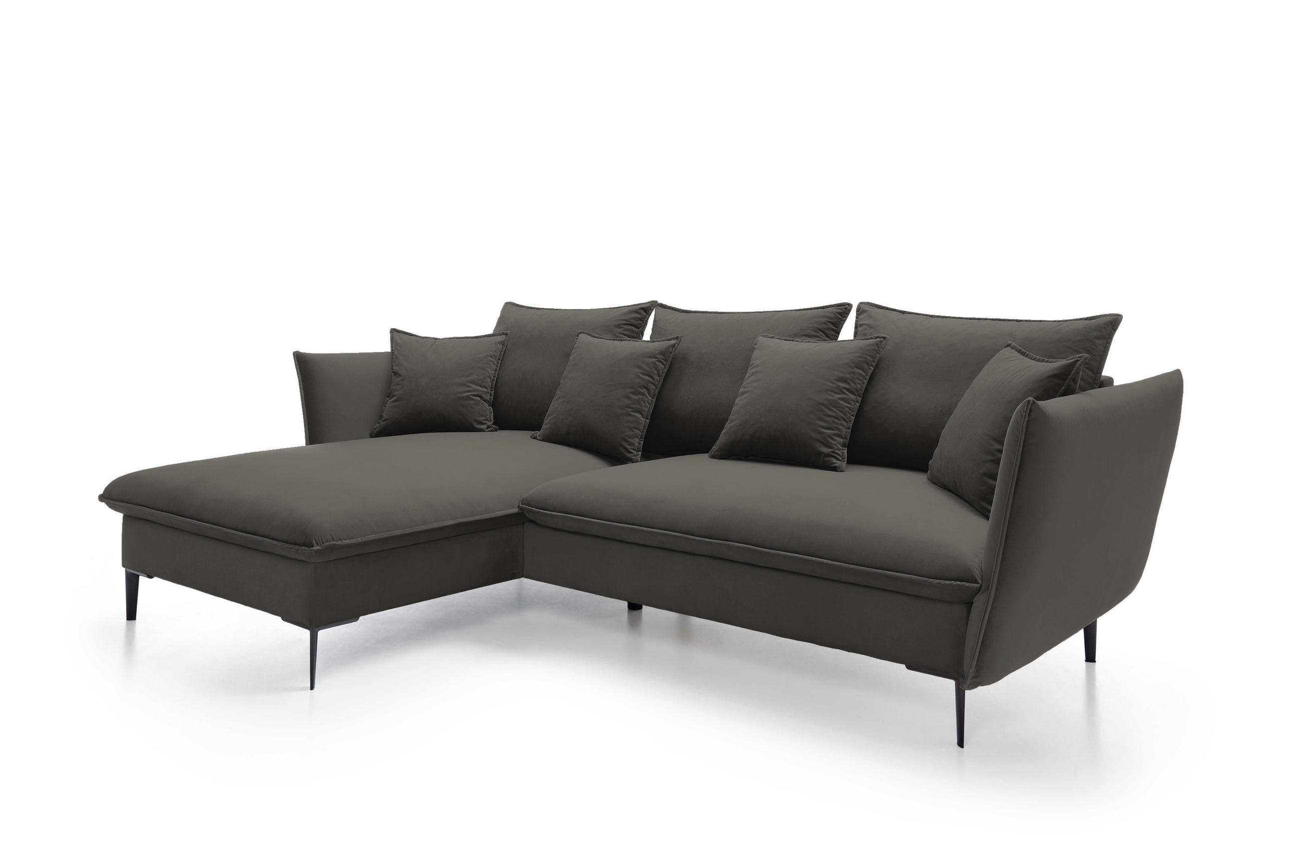 ECKSOFA GLOSS mit Schlaffunktion, Ottomane & goldenen Füßen – Samtsofa im GLOSSour-Stil mit Zierkissen, 258x167x91cm, Linke, SCHWARZ - Schwarz, Holz/Textil (167/258cm) - DomoHome
