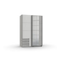 KLEIDERSCHRANK Emden in Weiß mit Beton - Schwebetürenschrank Breite 135 cm mit Spiegel - Weiß, Holzwerkstoff (135/198/65cm)