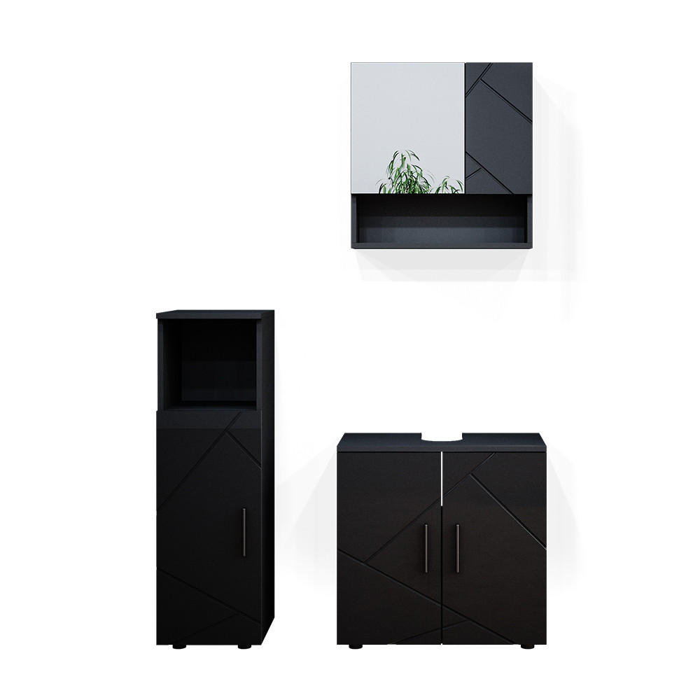 BADMÖBEL-SET Irma Anthrazit Hochglanz 3 Teile - Schwarz Hochglanz/Anthrazit, Holzwerkstoff (80/58.6/41cm) - Vicco