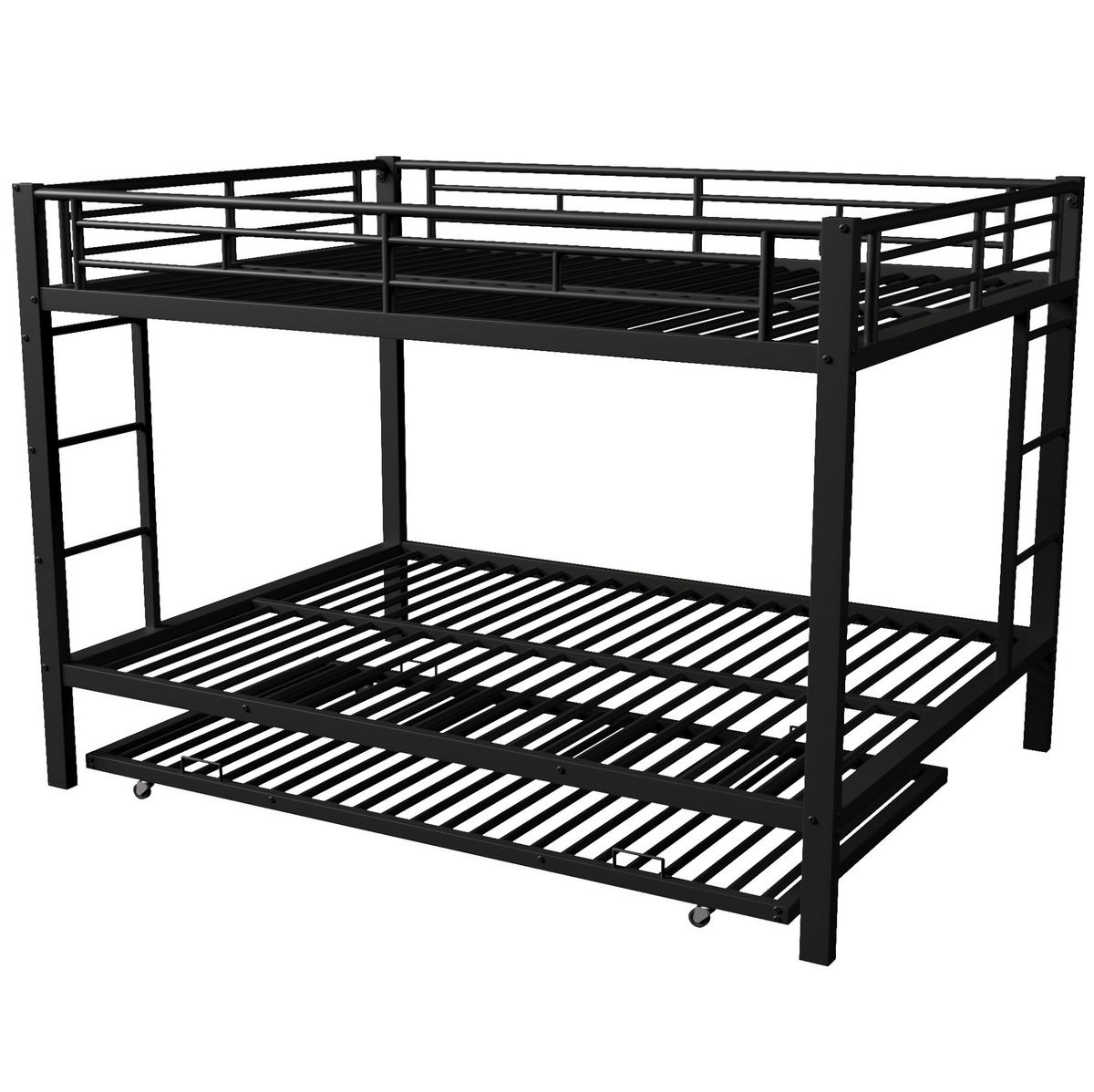 ETAGENBETT 140/200 cm aus Metall mit Ausziehbett und hohem Geländer Schwarz - Schwarz, Metall (140/200cm) - Modenvie