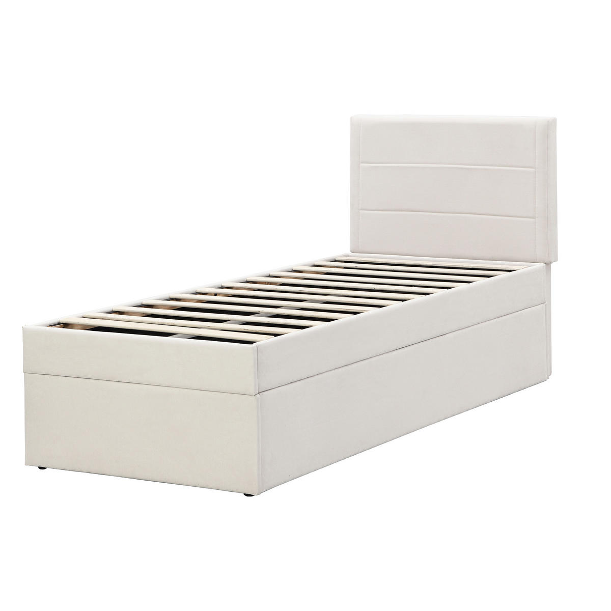 POLSTERBETT 90/200 cm in Beige mit Stauraum Leinen - Beige, Holzwerkstoff/Textil (90/200cm) - CHICFURN