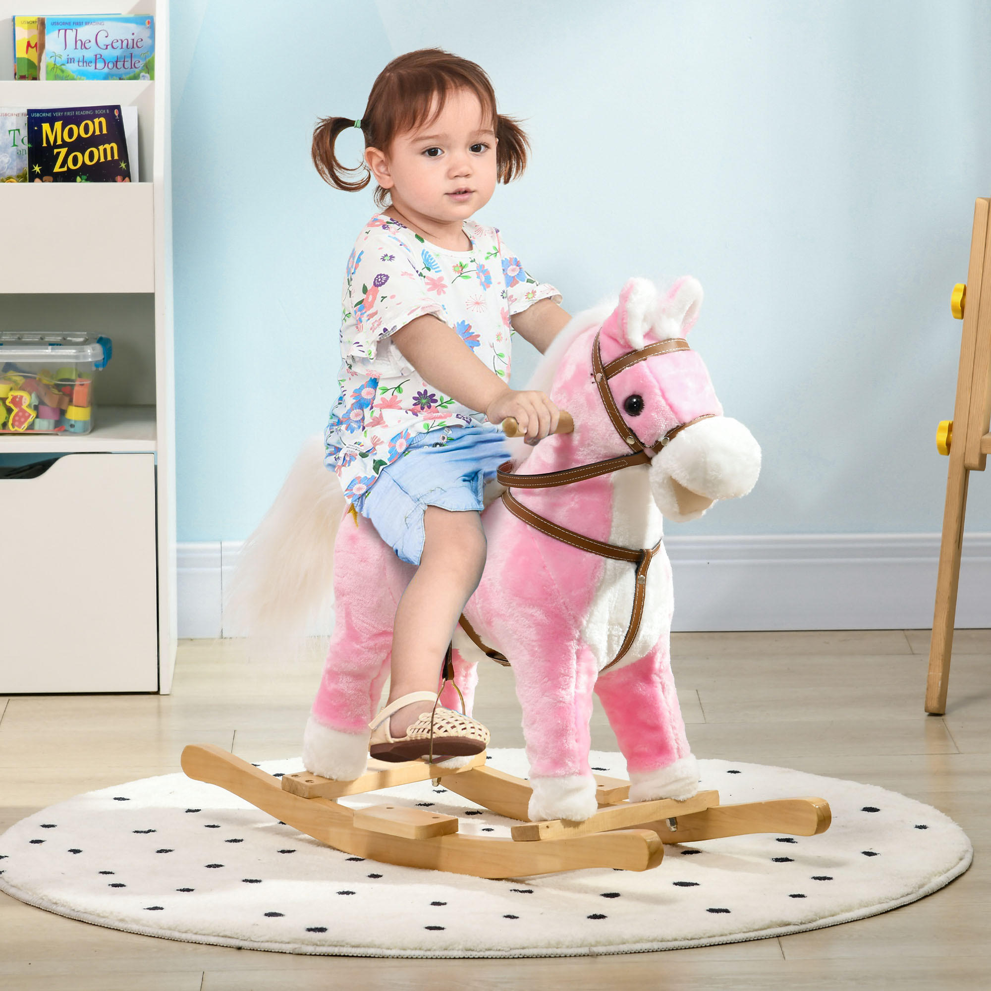 KINDER SCHAUKELTIER, Rosa, Pappelholz+ Plüsch (100% Polyester) - Rosa, Holz (26/62/68cm) - HOMCOM