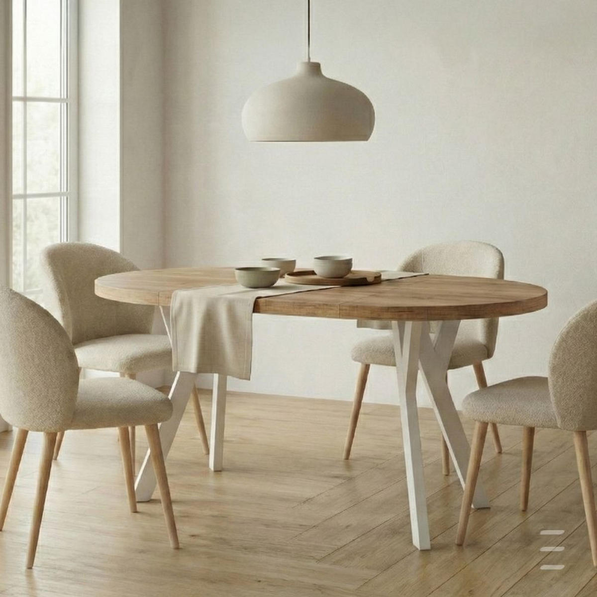 ESSTISCH Runder Ausziehbarer PERO 90/140, Craft Golden/Weiss - Braun/Weiß, Holz (140/90/77cm) - Dekori_Interiors