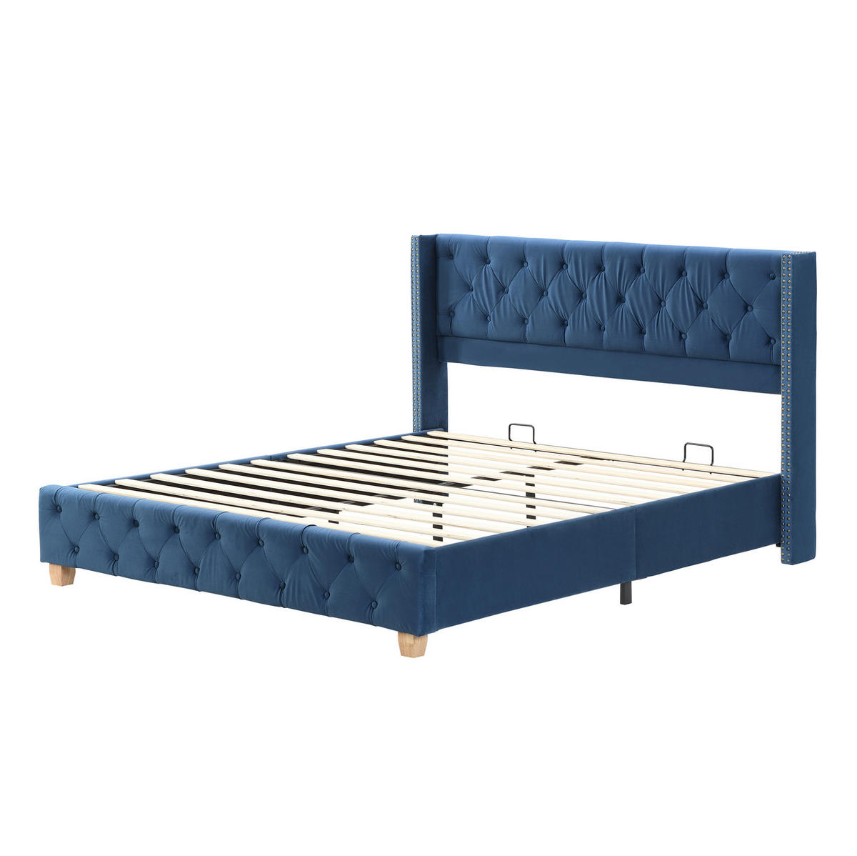 SAMT-POLSTERBETT 160/200 cm mit Lattenrost, gepolstertem Kopfteil in Blau - Blau, Textil (160/200cm) - BEAOK