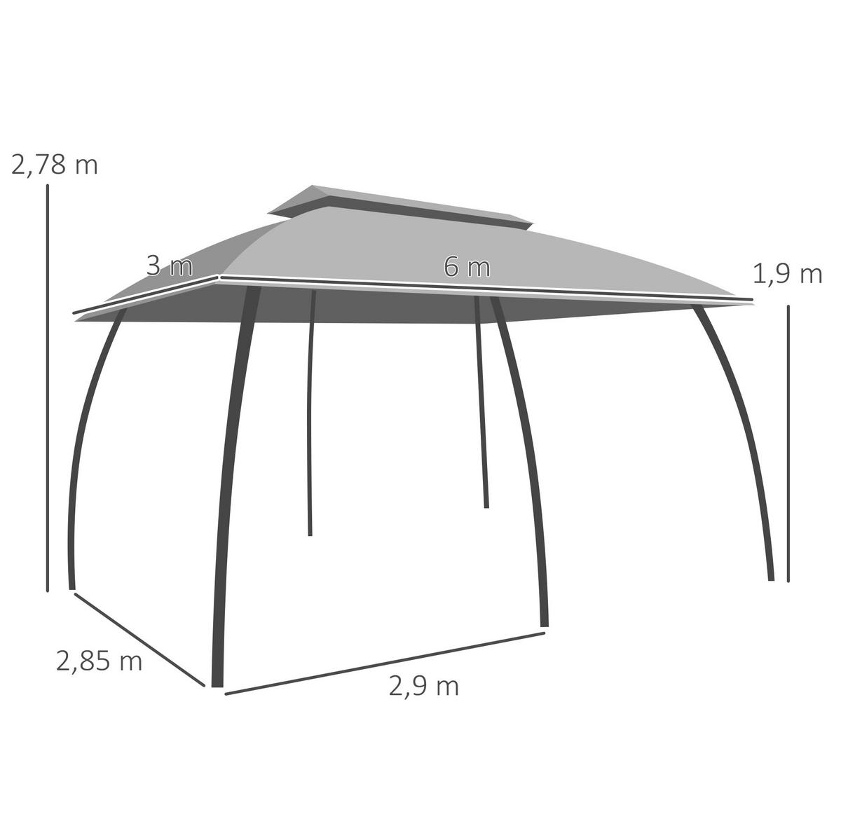 GARTENPAVILLON 300/600/278 cm mit Winddach, Seitenwänden und Insektenschutz, Dunkelgrau - Dunkelgrau, Textil (300/278/600cm) - Redom