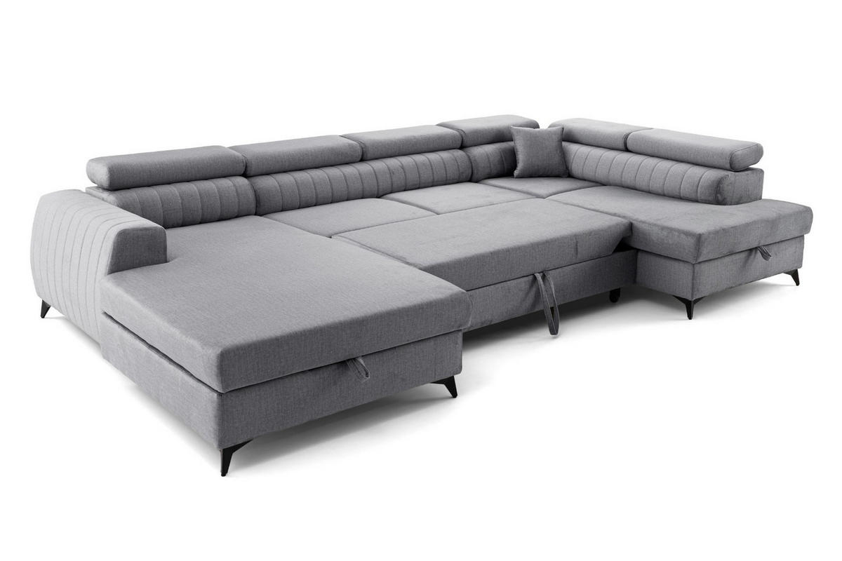 ECKSOFA U-Form PIERO U Rechts mit Schlaffunktion 125x260 Velours Grau - Schwarz/Grau, Holz/Textil (203/90/350cm) - Muffo