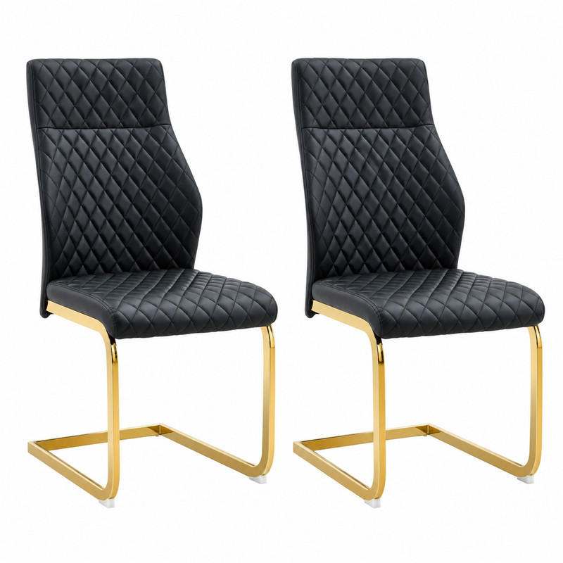ESSZIMMERSTUHL 2er-Set mit hoher Rückenlehne 100 cm PU-Lederoptik Schwarz Gold - Schwarz, Metall (63/100/43cm) - Meubliv