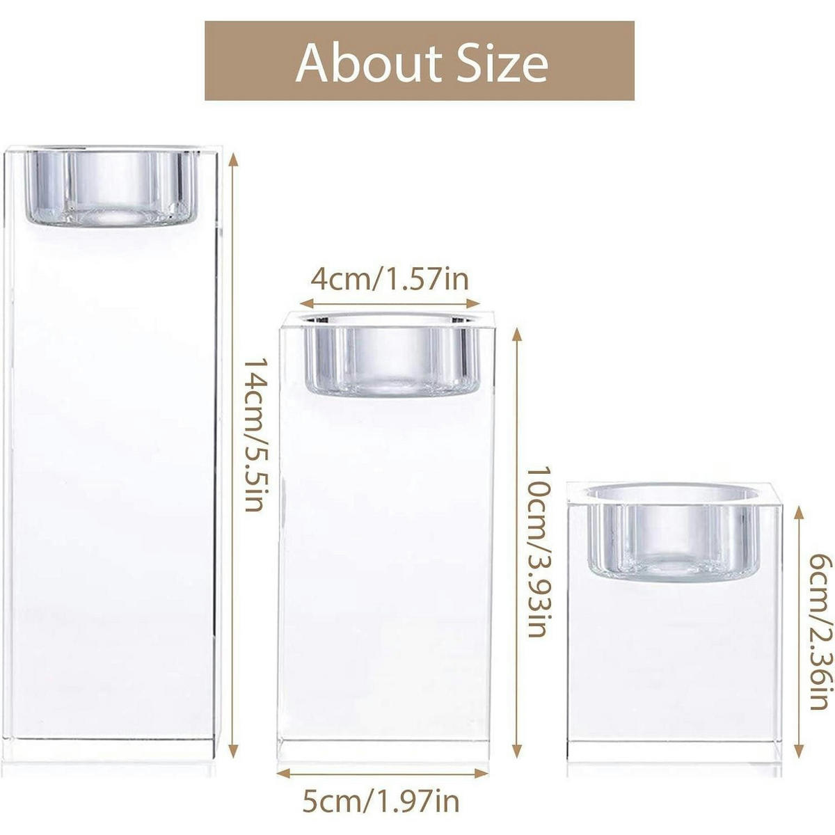 KERZENSTÄNDER 3-teiliges Set Kristallglas Transparent 6 cm+10 cm+14 cm H - Transparent, Glas (14cm)