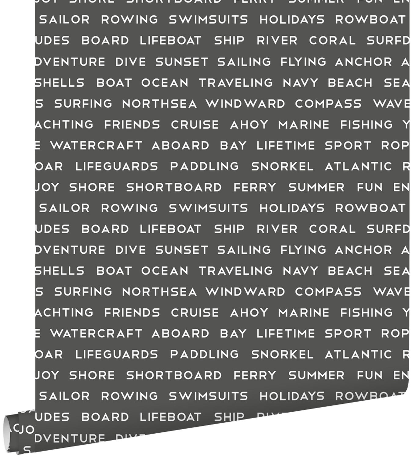 TAPETE maritime Strandtexte 53 cm x 10.05 m - Schwarz, Papier (53/0.1cm) - ESTAhome