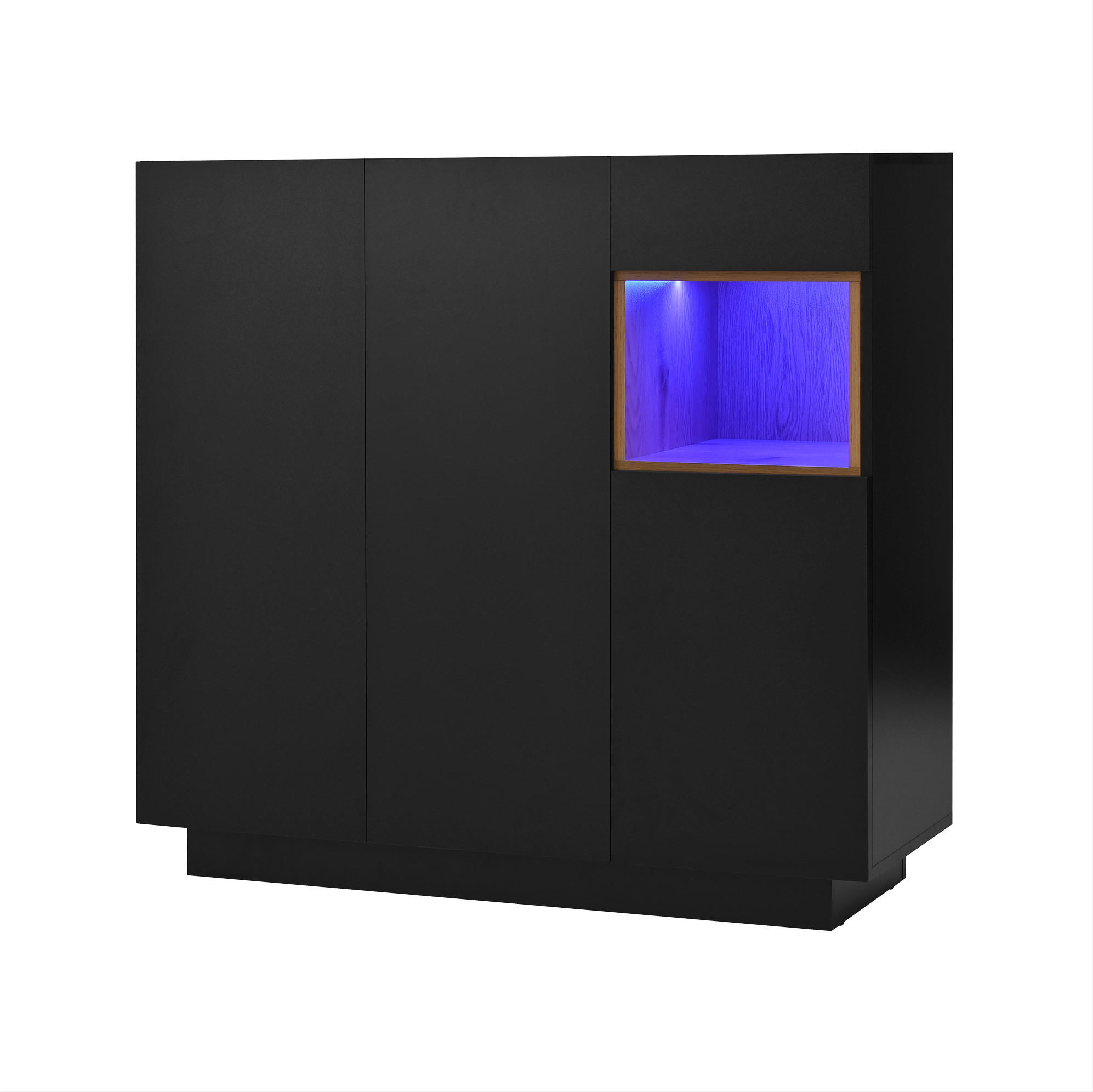 SCHUHSCHRANK 105/39,5/100,5 cm mit 16-farbiger LED-Beleuchtung, verstellbaren Einlegeböden und Schublade, Schwarz/Natur - Schwarz, Holzwerkstoff (105/100/39cm) - Redom