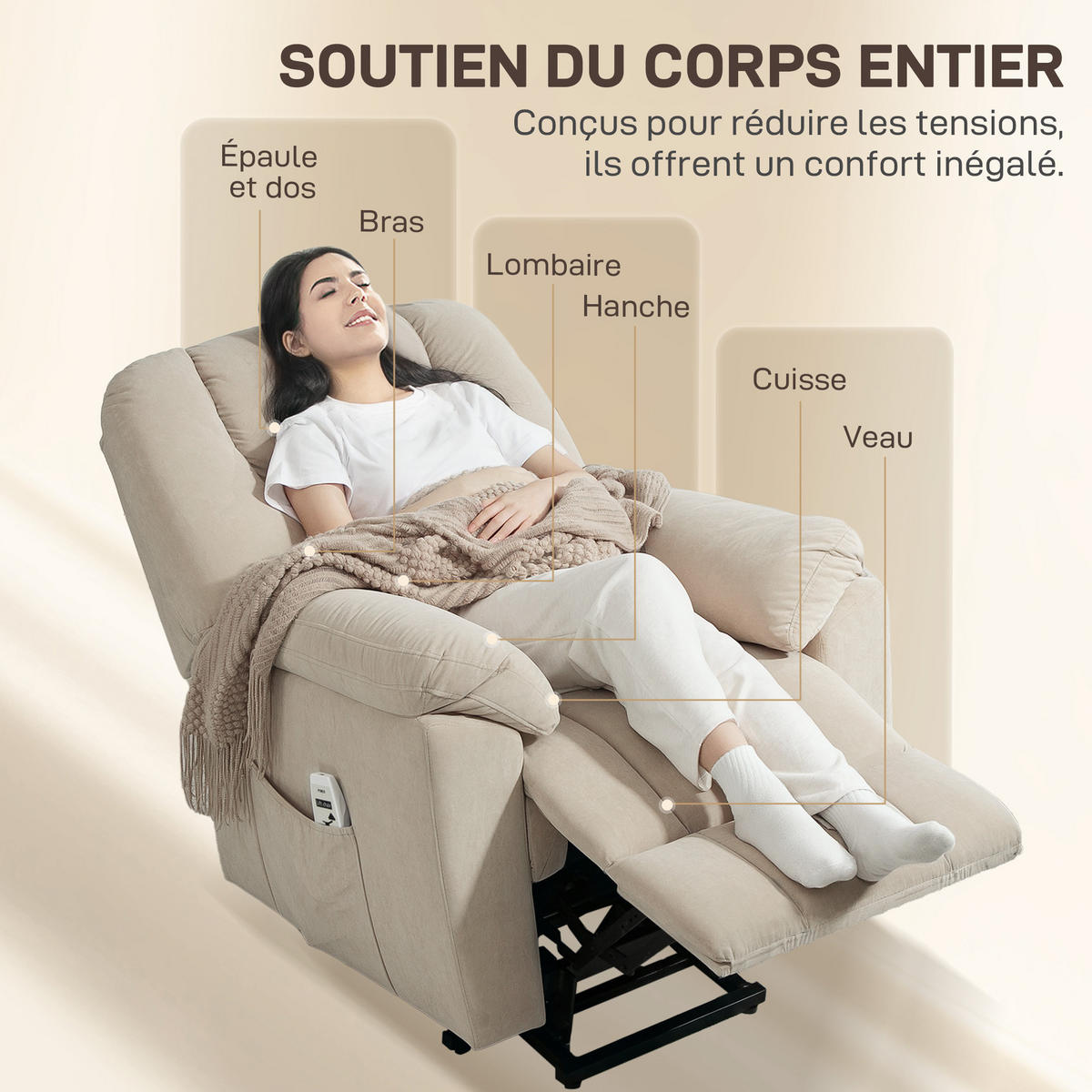 MASSAGESESSEL DE-15427 elektrisch mit Massage, Heizung und USB Beige - Beige, Metall (88/101/93cm) - ComfortXL