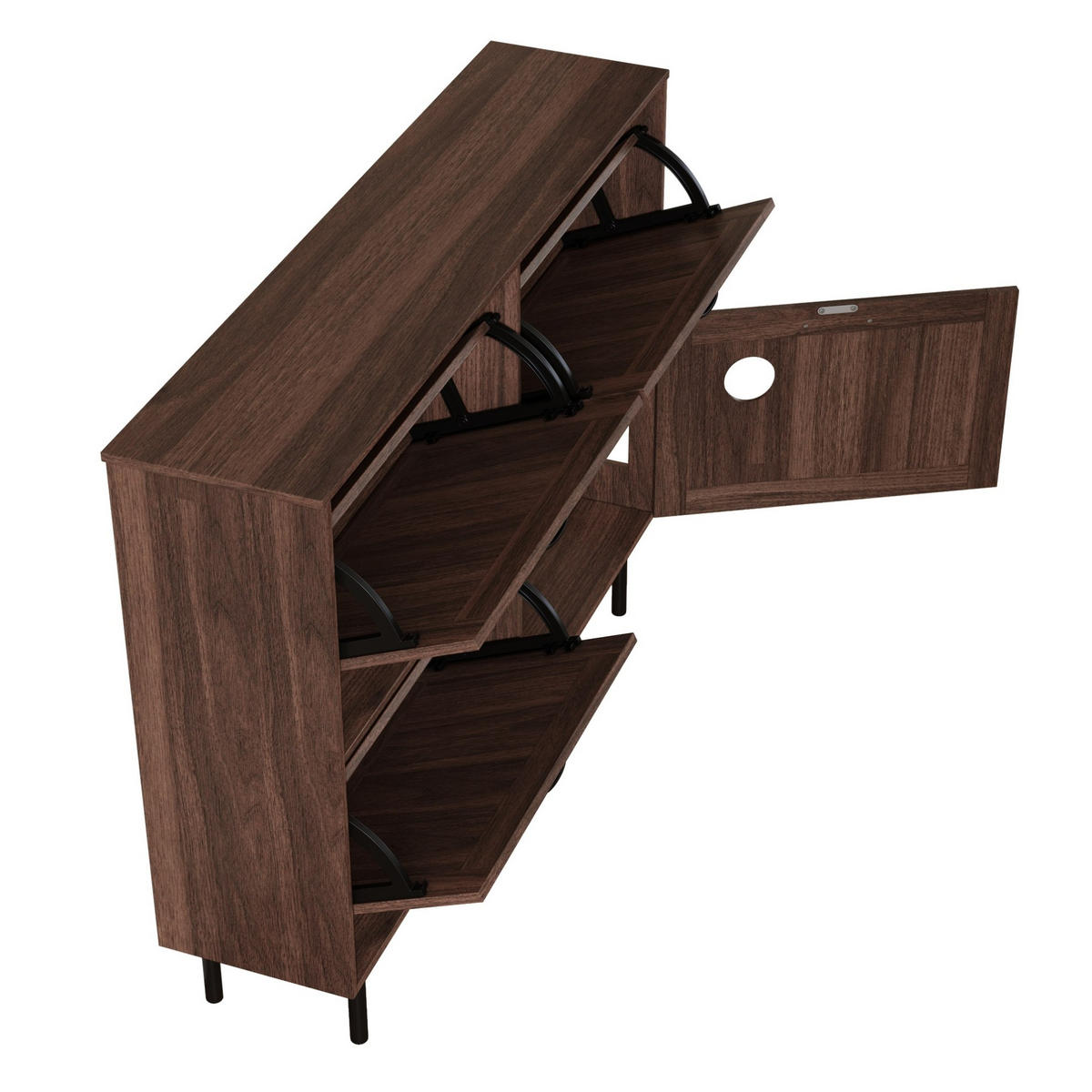 SCHUHSCHRANK 120/28/92 cm Walnussfarben aus Spanplatte mit 4 Türen - Naturfarben, Holzwerkstoff (120/92/28cm) - OKWISH