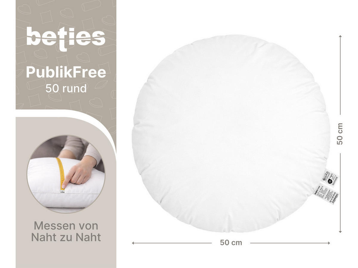 KISSENFÜLLUNG Rund PublikFree Faserbällchen 50 cm Ø - Weiß, Naturmaterialien/Kunststoff (50/50cm) - beties Heimtextil