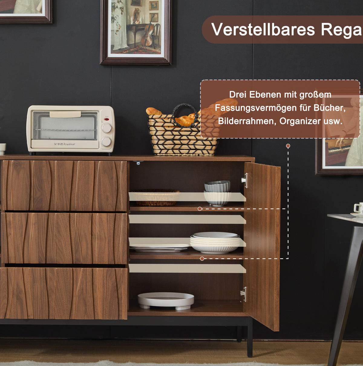SIDEBOARD 150/40/80 cm dunkelbraun aus MDF mit verstellbaren Einlegeböden - Naturfarben, Holzwerkstoff (150/80/40cm) - OKWISH