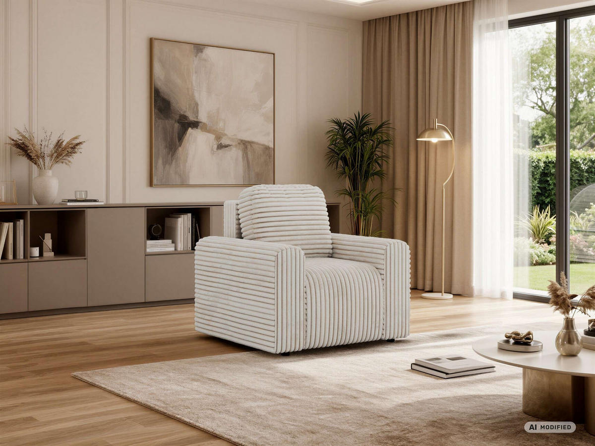 SESSEL NESSARO - Beige Cord - Beige/Schwarz, Kunststoff/Textil (96/94/90cm) - MKS