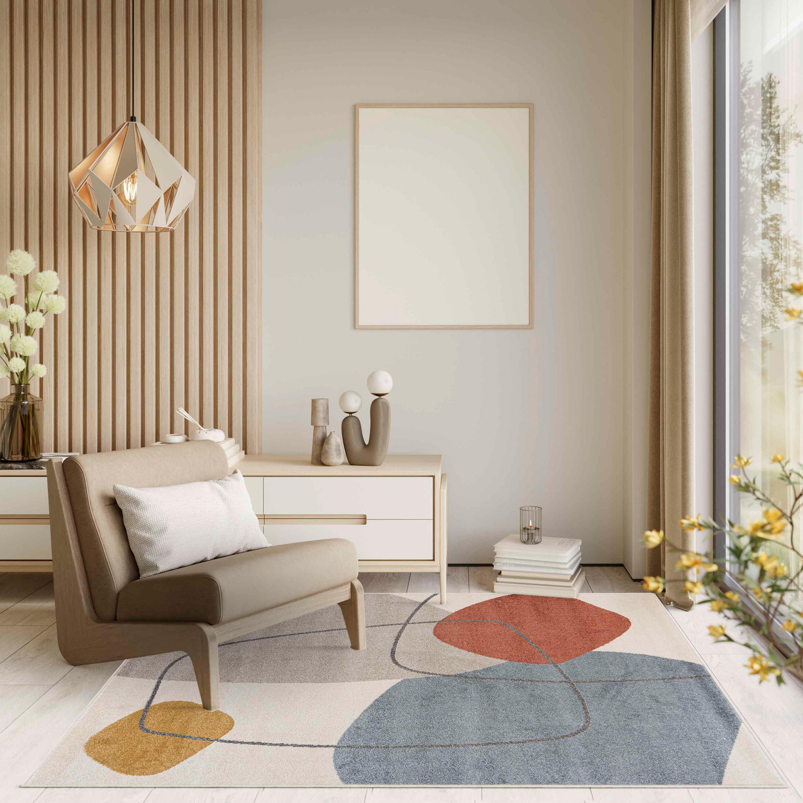 Thumbnail - Mazovia Teppich, Blaugrau, Beige, Textil, Abstrakt, Rechteckig, 80x150 cm, Oeko-Tex® Standard 100, für Fußbodenheizung g...