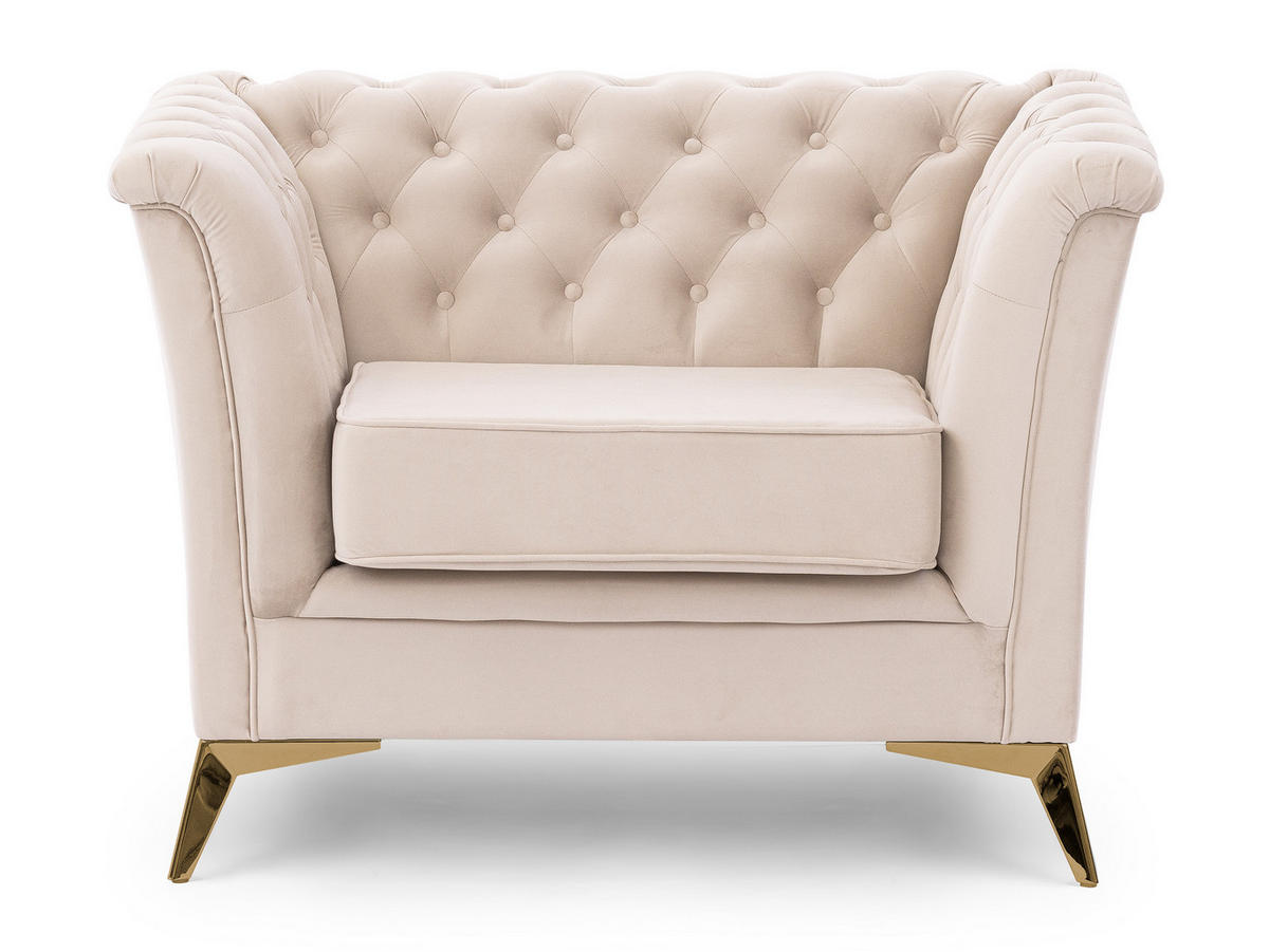 CHESTERFIELD-SESSEL Whitby Beige Samt mit goldenen Füßen - Beige/Goldfarben, Holz/Textil (116/78/82cm) - S-Style Möbel
