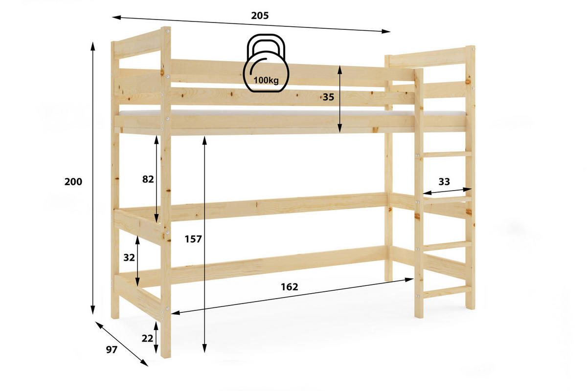 HOCHBETT Anter 200x90cm - Kieferfarben, Holz (90/200cm) - Interbeds