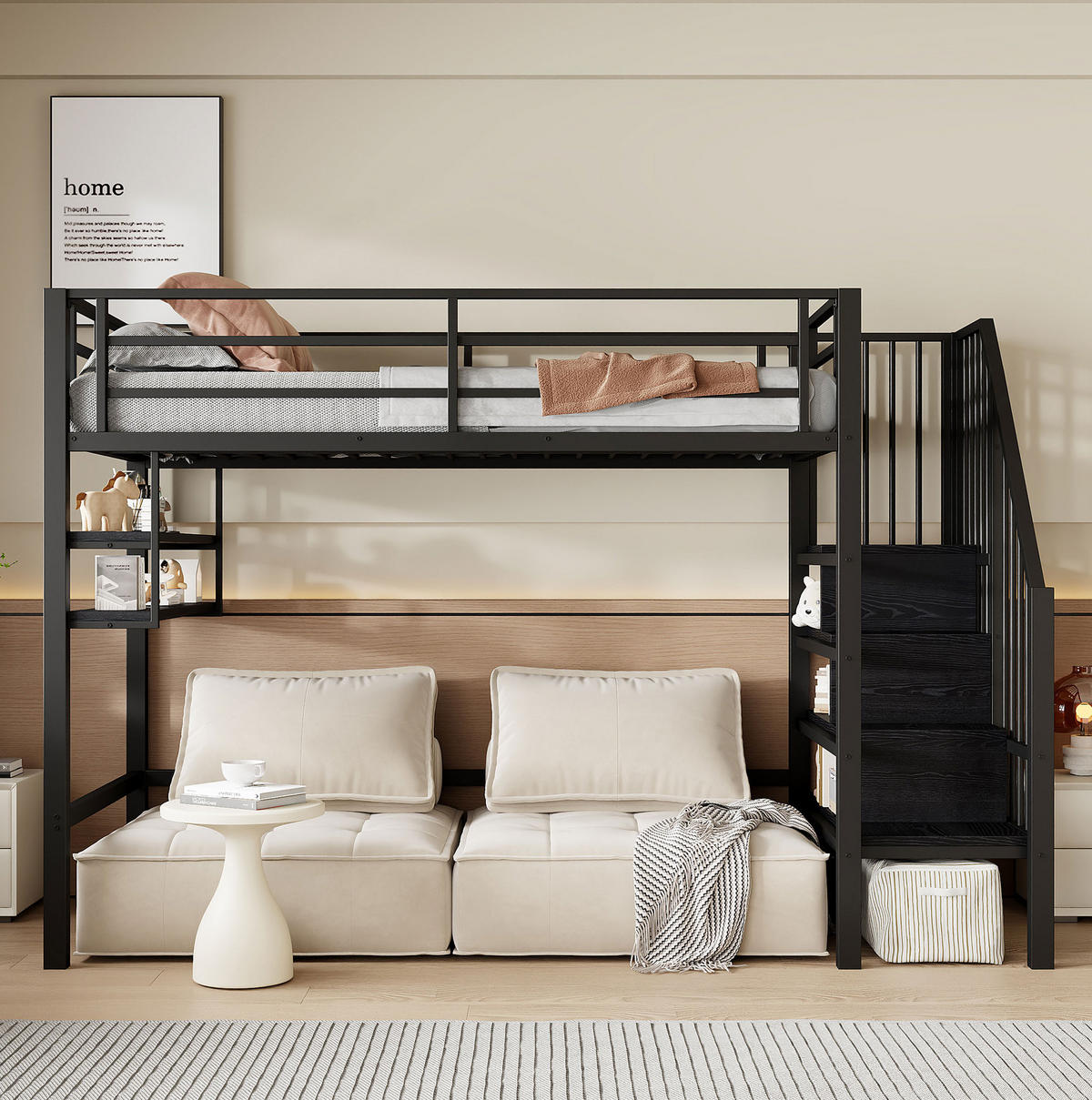 HOCHBETT 90/200 cm Schwarz aus Metall mit Stauraumleiter - Schwarz, Metall (90/200cm) - OKMYHOME