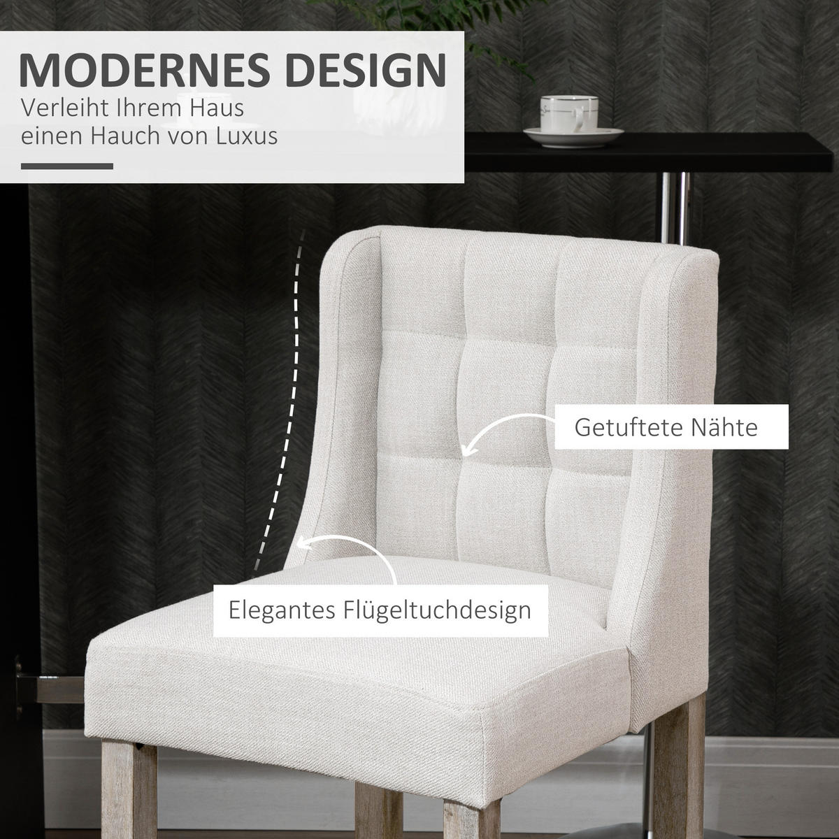 2ER-SET Barhocker moderne Küchenstühle Barstühle für Küche Leinen-Touch Holz - Beige/Weiß, Holz/Kunststoff (50/101/47cm) - HOMCOM
